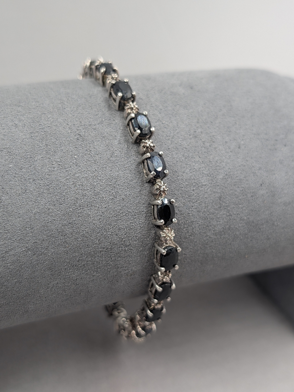 Sterling Silver 925 Deep Sapphire Blue Oval Stone Tennis Bracelet | M231